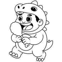 Dino Costume Kid Character Illustration Drawing Cartoon Outline