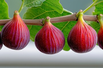 Ripe Purple Figs on Branch Close Up