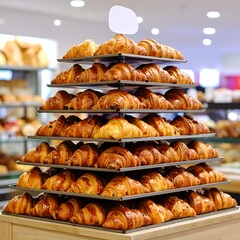 Stacked croissants in a bakery