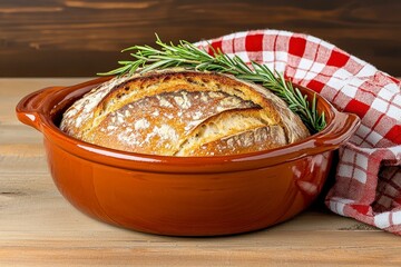 Rustic Terracotta Pot with Artisan Sourdough Bread and Rosemary