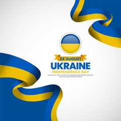 Ukraine flag for independence day square banner background with waving ribbon flag