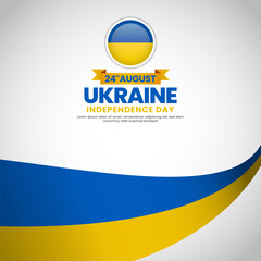 Ukraine independence day greeting card, square banner background with warving ribbon flag