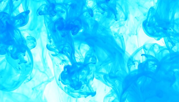 Abstract swirling blue dye in water, creating dynamic patterns and textures against a white background
