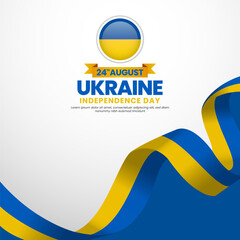 Ukraine flag for independence day square banner background with waving ribbon flag
