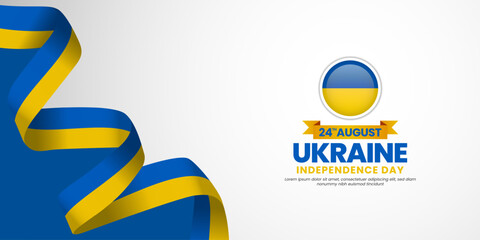 Ukraine independence day banner background august 24th design element with waving ribbon flag