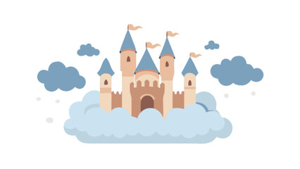 Dreamy castle in the clouds vector illustration for fairytale fantasy kingdom clip art and children's storybooks