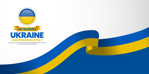 Ukraine independence day banner background august 24th design element with waving ribbon flag