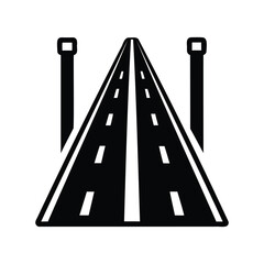 Illustration of a black asphalt road with white markings and gate supports