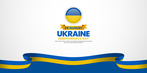 Ukraine independence day banner background august 24th design element with waving ribbon flag
