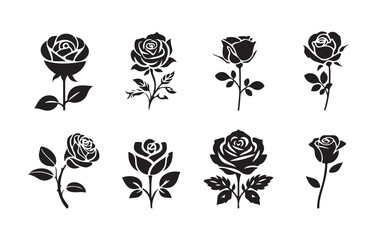 Vintage Rose Flower Silhouettes – Elegant Botanical Design Elements
