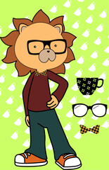 lion hipster cartoon pack collection in vector format