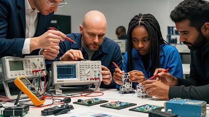 Diverse students learning technology - Powered by Adobe