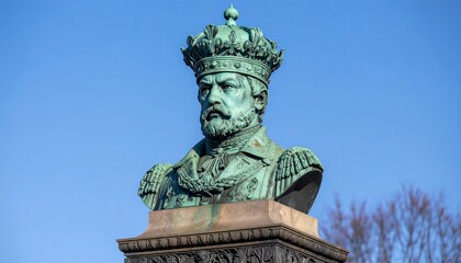 Obraz premium Bust of a regal figure, outdoor bronze statue
