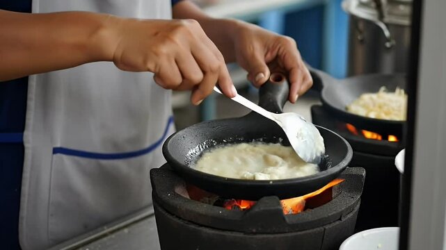 A skillful chef expertly prepares a delectable dish using a traditional cooking method.