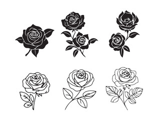 Black Rose Vector Bundle – Vintage Flower Design Elements