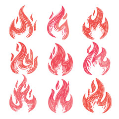 Vibrant red flames dance with dynamic strokes, adding energy to any design project.