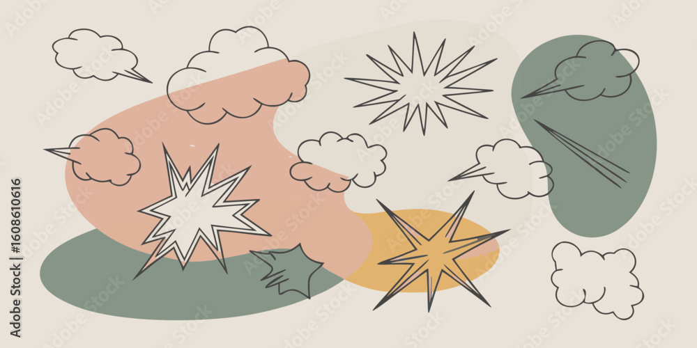 Aufkleber abstract background with clouds and starbursts in earthy tones a minimalist and modern design for va