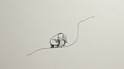 One-line elephant drawing with trunk raised in an arc, minimal yet symbolic