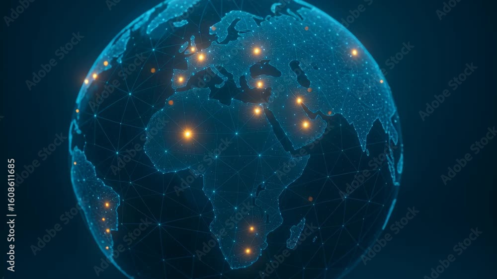 Poster oil logistics network. digital globe with glowing connection points highlighting network and communi