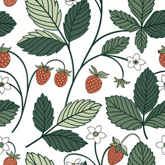 seamless pattern with leaves and strawbe