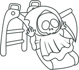 Illustration of cute skull ghost icon.
Funny skull ghost in activities stickers.
Angel of death cute elements.