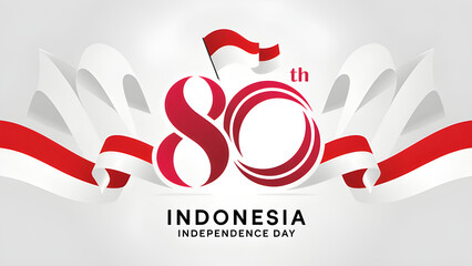 Indonesia 80th Independence Day with Waving Red and White Flags - Dirgahayu Kemerdekaan Indonesia ke-80: Desain Bendera Merah Putih