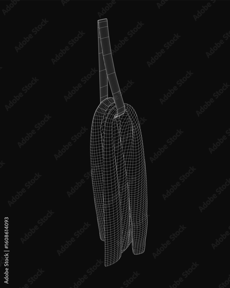Poster a white line drawing of a towel hanging on a hook in minimalist vector style with clean thin wirefra