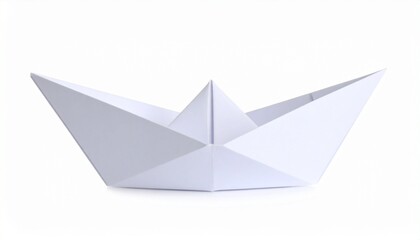 Origami paper boat made from a single white sheet&mdash;sharp folds and balanced symmetry evoke fragility, minimalism, and nostalgic childhood wonder.