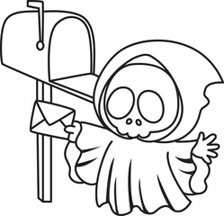 Illustration of cute skull ghost icon.
Funny skull ghost in activities stickers.
Angel of death cute elements.