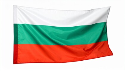 Obraz premium Bulgarian national flag with horizontal stripes—white atop green and red—fluttering from a flagpole, symbolizing unity, heritage, and vibrant national identity.