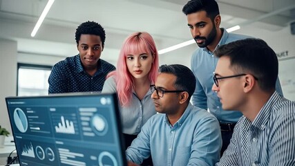 Diverse business team analyzing data on computer - Powered by Adobe