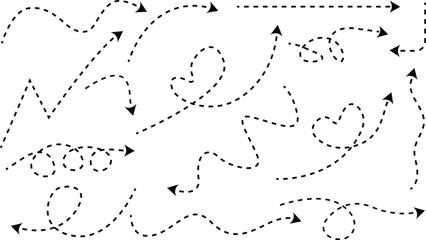 Dash line arrows.Dotted arrow hand-drawn line set