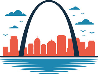 Iconic St. Louis skyline, featuring the Gateway Arch, Transparent png vector