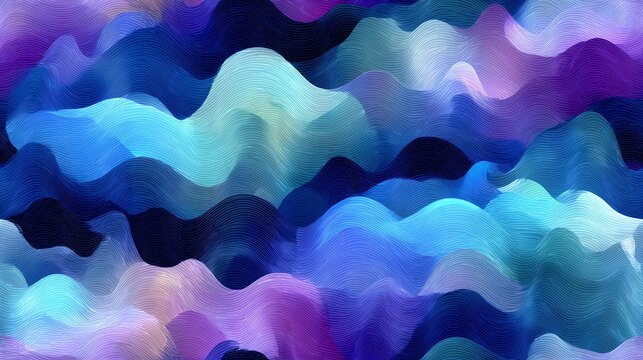 Seamless Abstract colorful wave pattern in shades of blue and purple.