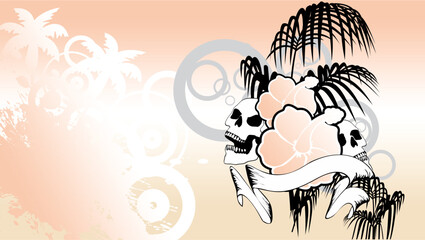 tropical hawaiian skull tattoo background banner illustration in vector art
