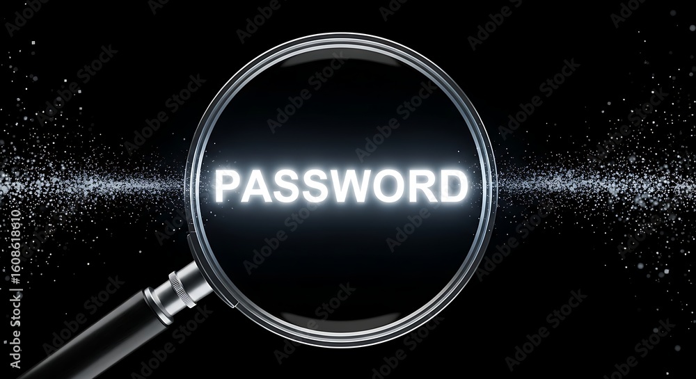 Aufkleber a magnifying glass focusing on the word password with a sparkling background on a black backdrop