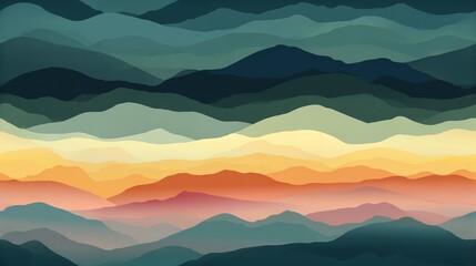 Seamless Colorful abstract landscape with layered mountain silhouettes and soft gradients.