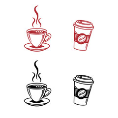 Black & White Coffee Cup Sketch Collection – Minimalist Hand-Drawn Vector EPS


