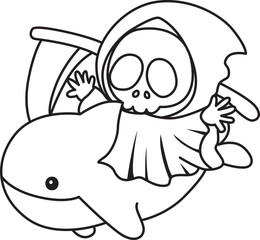 Illustration of cute skull ghost icon.
Funny skull ghost in activities stickers.
Angel of death cute elements.