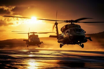 The beauty of military aircraft in a sunset backdrop.