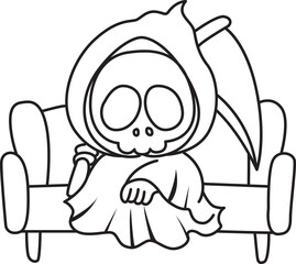 Illustration of cute skull ghost icon.
Funny skull ghost in activities stickers.
Angel of death cute elements.