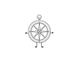 Anthropomorphic compass character with a white outline standing with arms outstretched.