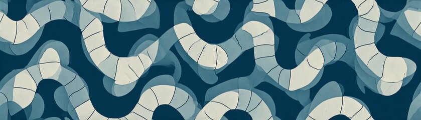 Seamless Abstract pattern of wavy lines in blue and white color scheme.