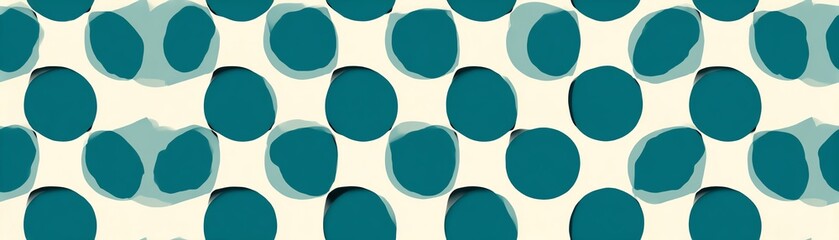 Seamless Abstract pattern with circular shapes in teal on a soft beige background.