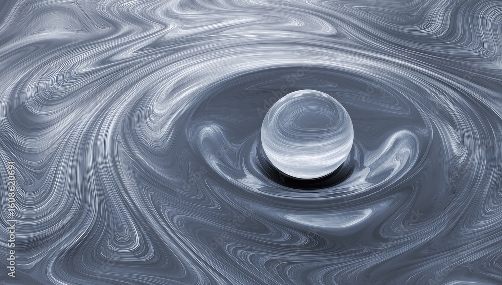 Poster abstract swirling patterns with a central sphere