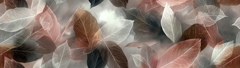 Seamless Abstract leaves in soft hues, blended together, creating a serene visual effect.