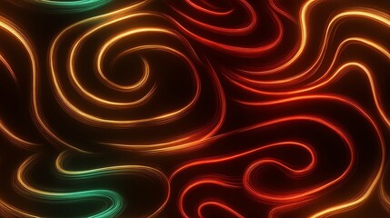 Seamless Abstract light swirl pattern in vivid colors, dark background.