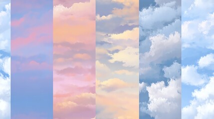 Seamless A beautiful collection of colorful sky clouds in various hues and textures.