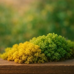 Yellow green moss on wood nature plant