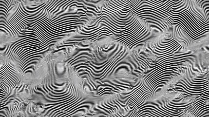 Seamless Abstract black and white waves pattern on textured background.